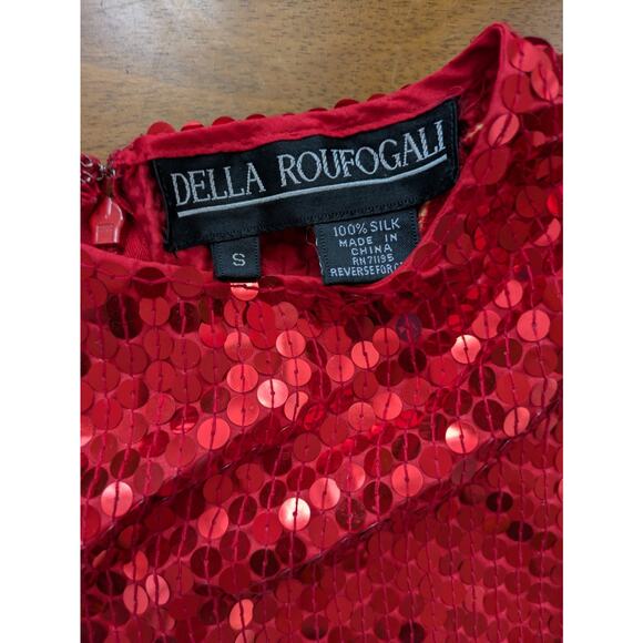 Della Roufogali Red Silk Sequin Top S NWT '80s NYE Party Shoulder Pads Holiday - Picture 3 of 8